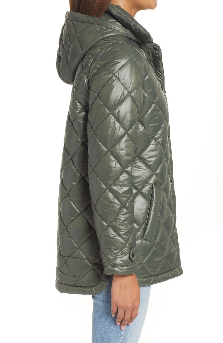 Sam Edelman Water Repellent Diamond Quilted Jacket with Removable Hood, Alternate, color, Loden