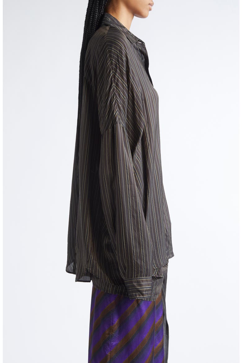 Casia Stripe Oversize Cupro Cocoon Shirt, Alternate, color, BROWN