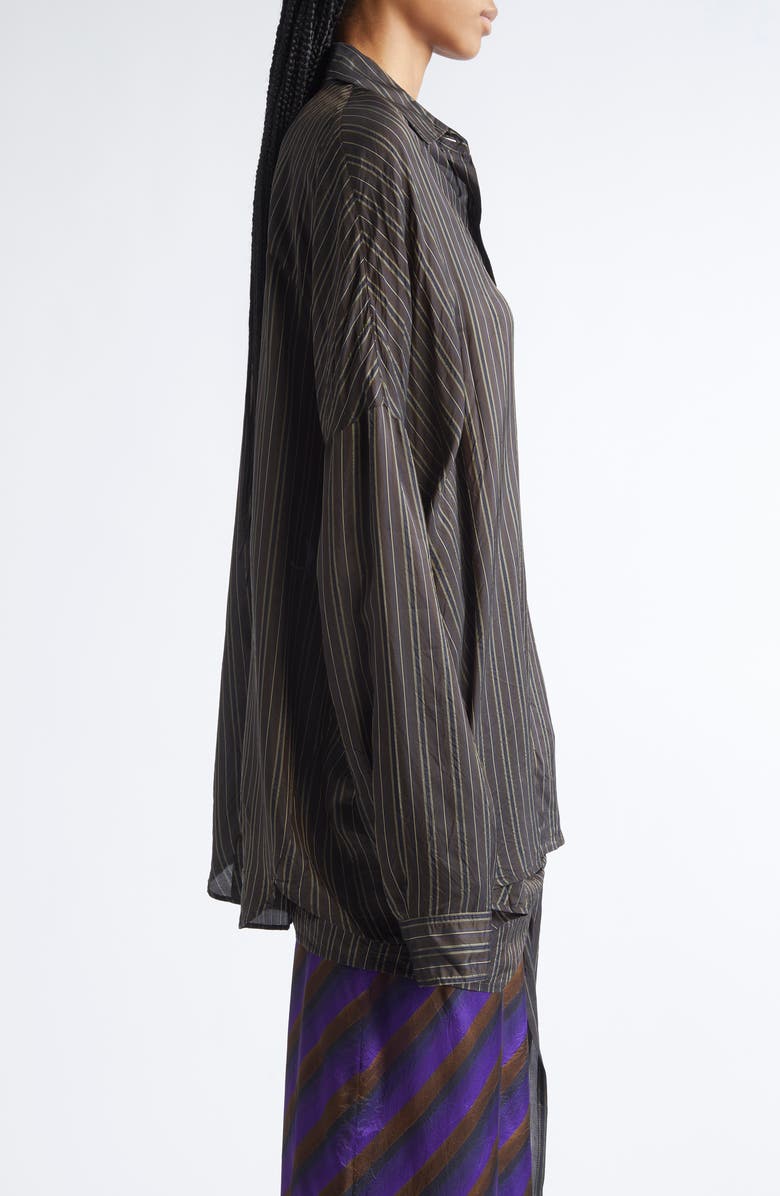 Dries Van Noten Casia Stripe Oversize Cupro Cocoon Shirt, Alternate, color, Brown