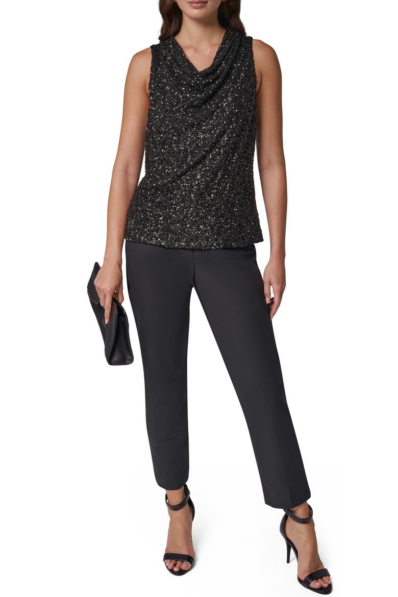Sequin Sleeveless Cowl Neck Top, Alternate, color, BLACK