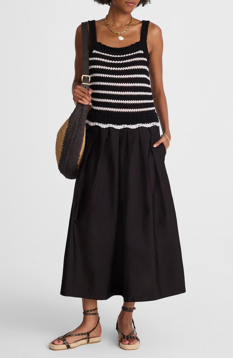 Madewell Knit & Poplin Midi Dress, Main, color, Black And White Combo