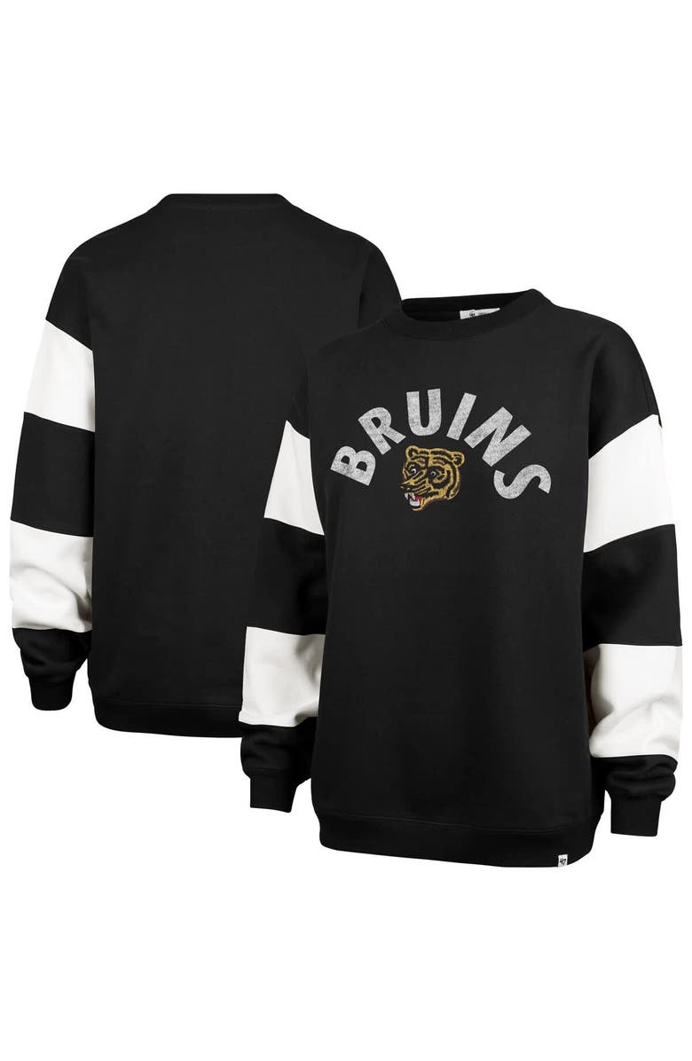 '47 Women's '47 Black Boston Bruins Eephus Barred Pullover Sweatshirt, Alternate, color, Black