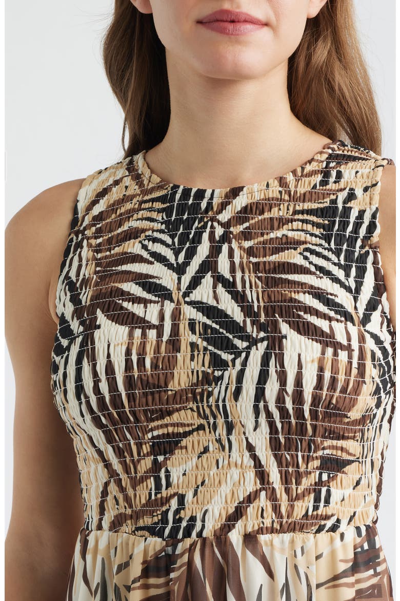 Print Smocked Bodice Sleeveless Maxi Dress, Alternate, color, WHITE DOVE MULTI