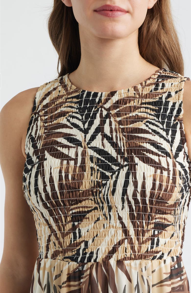 Anne Klein Print Smocked Bodice Sleeveless Maxi Dress, Alternate, color, White Dove Multi