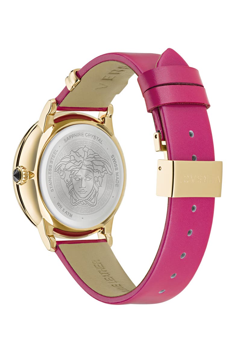 Medusa Alchemy Leather Strap Watch, 38mm, Alternate, color, IP YELLOW GOLD