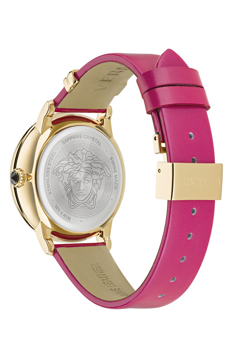 Versace Medusa Alchemy Leather Strap Watch, 38mm, Alternate, color, Ip Yellow Gold