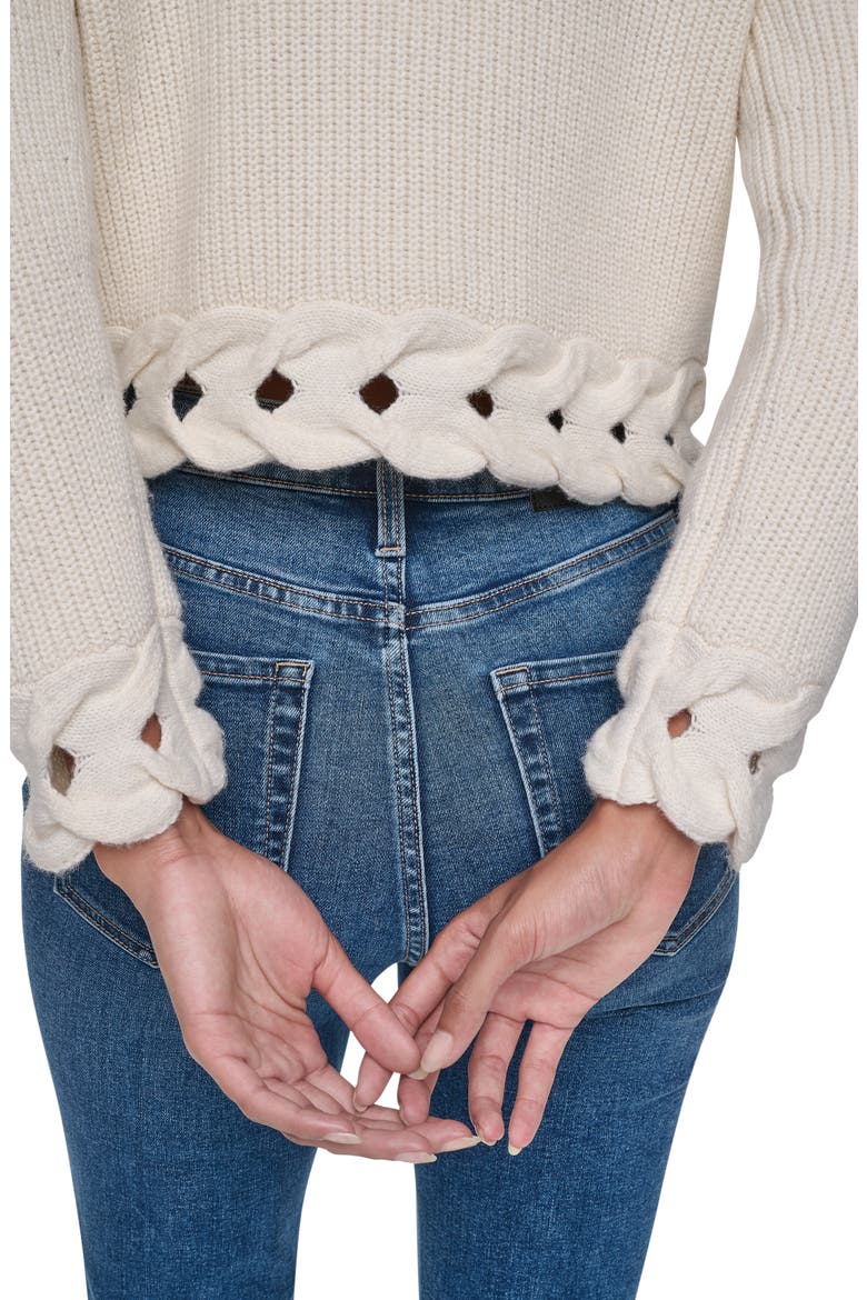 Cable Hem Crewneck Sweater, Alternate, color, IVORY