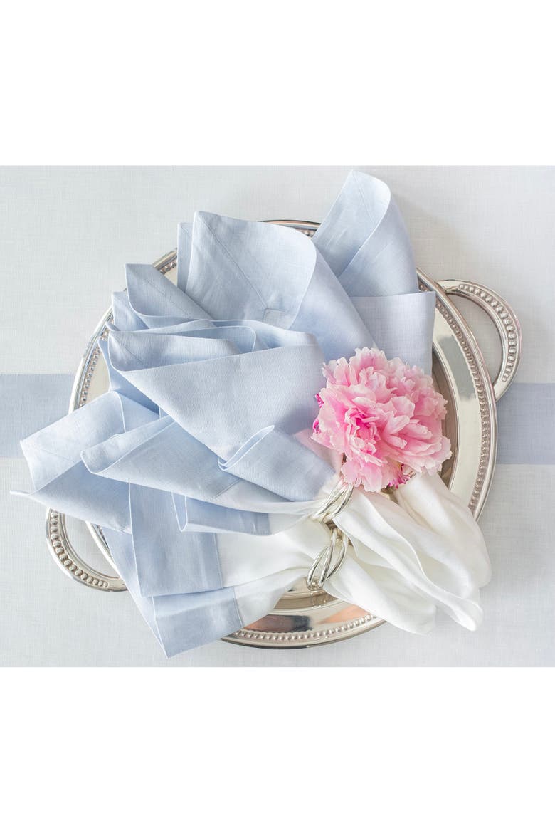 Linen Dinner Napkins Set of 4, 20 x 20" - Contempo, Alternate, color, Light Blue and White