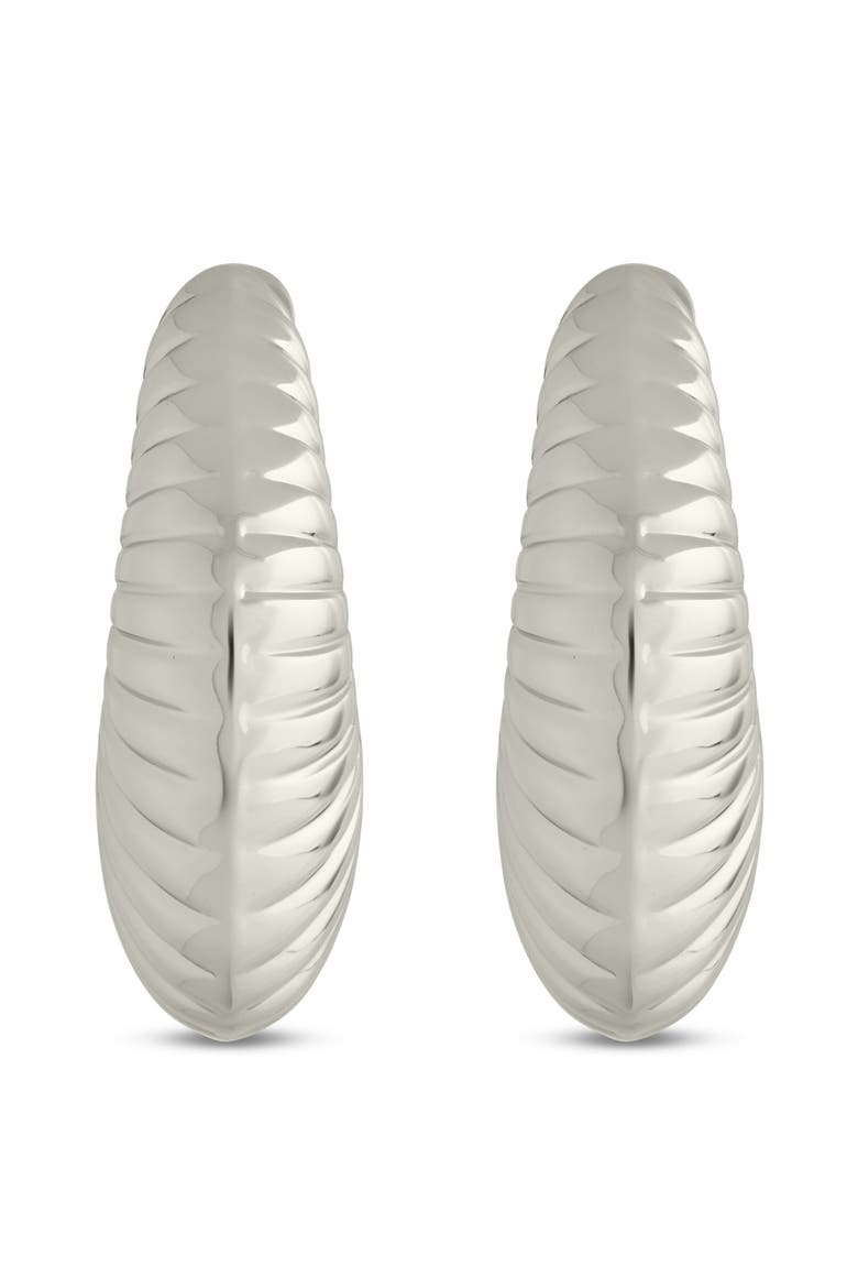 Flora Ribbed Huggie Hoop Earrings, Alternate, color, SILVER