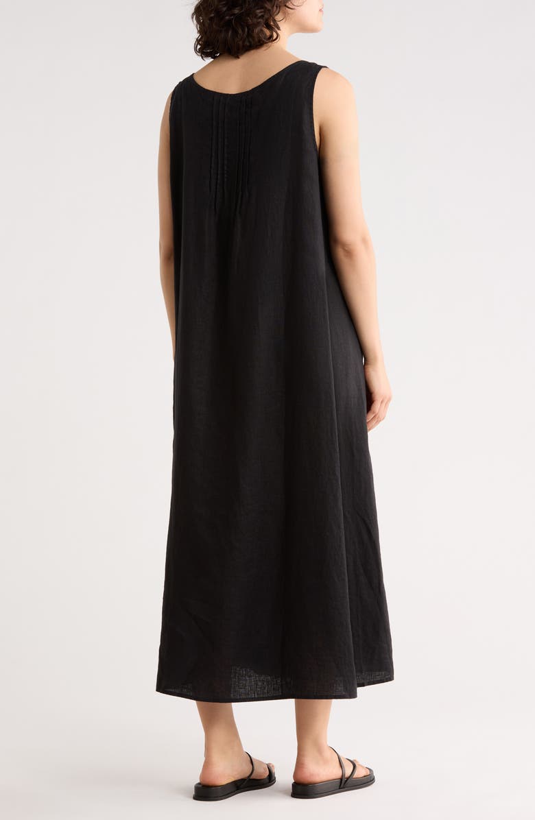 Eileen Fisher Pintuck Sleeveless Organic Linen Dress, Alternate, color, Black