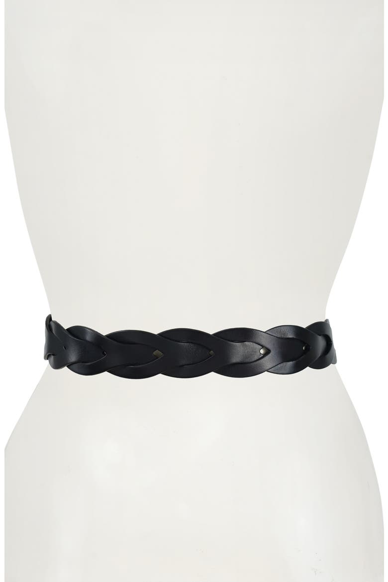 Interlocked Woven Leather Belt, Alternate, color, BLACK / POLISHED NICKEL
