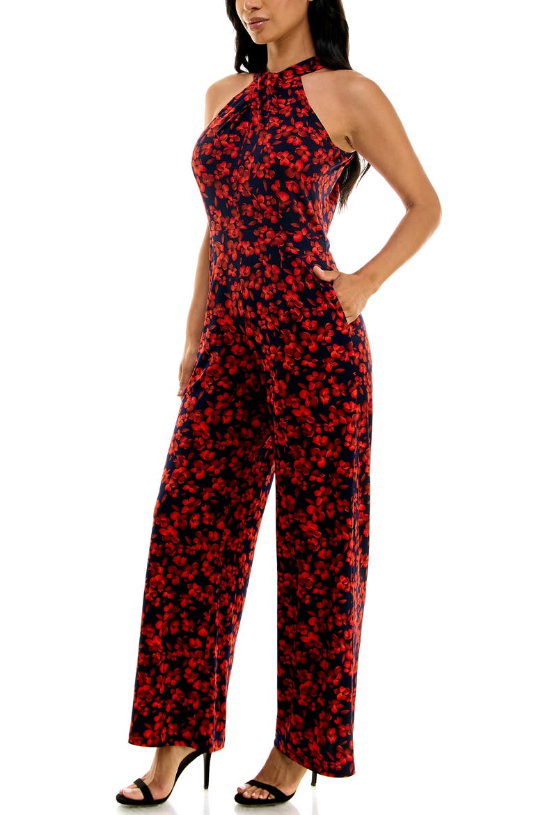 Twisted Halter Neck Jumpsuit, Alternate, color, NAVY/RED