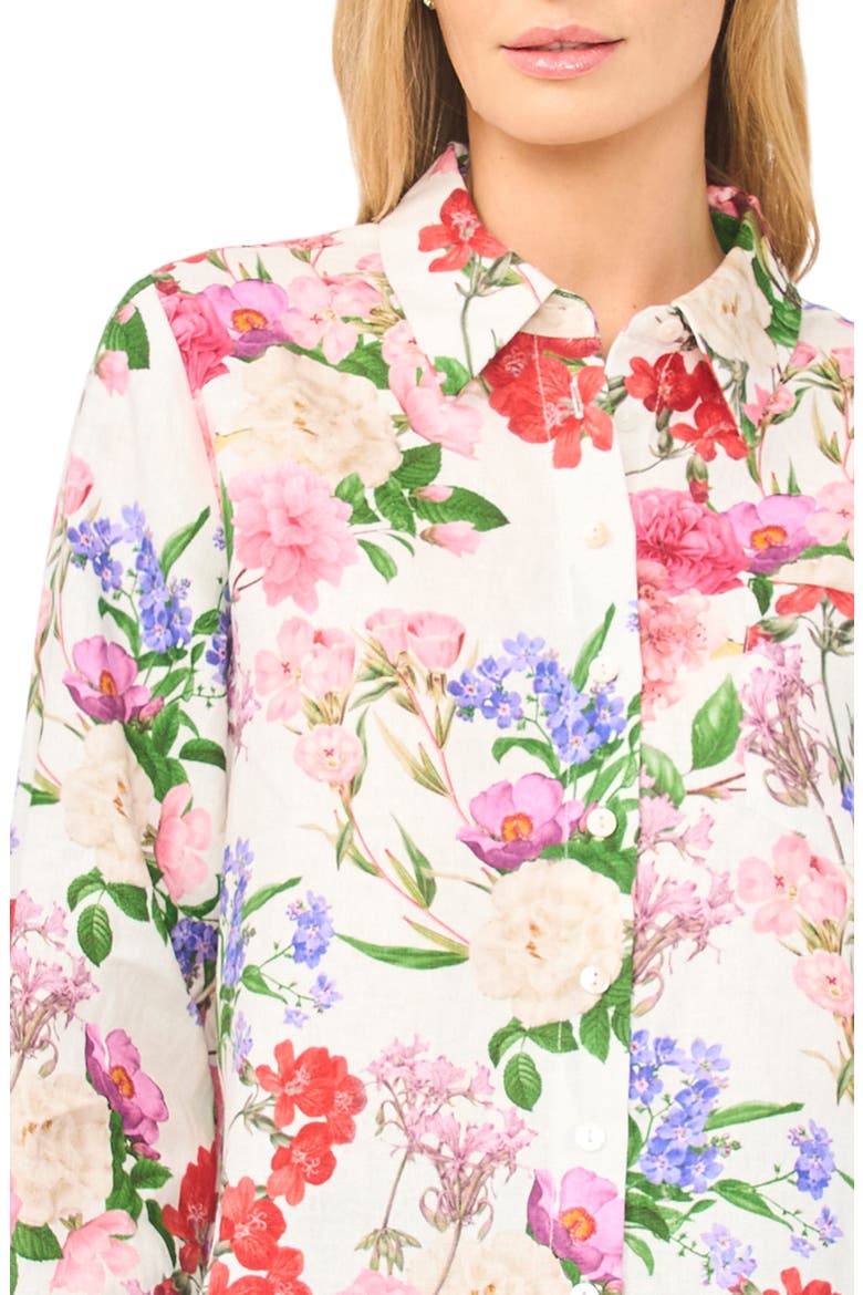 Erin Floral Linen Button-Up Shirt, Alternate, color, ULTRA WHITE