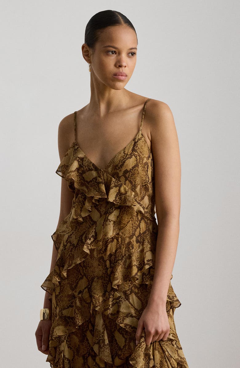 Lauren Ralph Lauren Snakeskin Print Crinkle Georgette Cocktail Dress, Alternate, color, Beige/ Multi