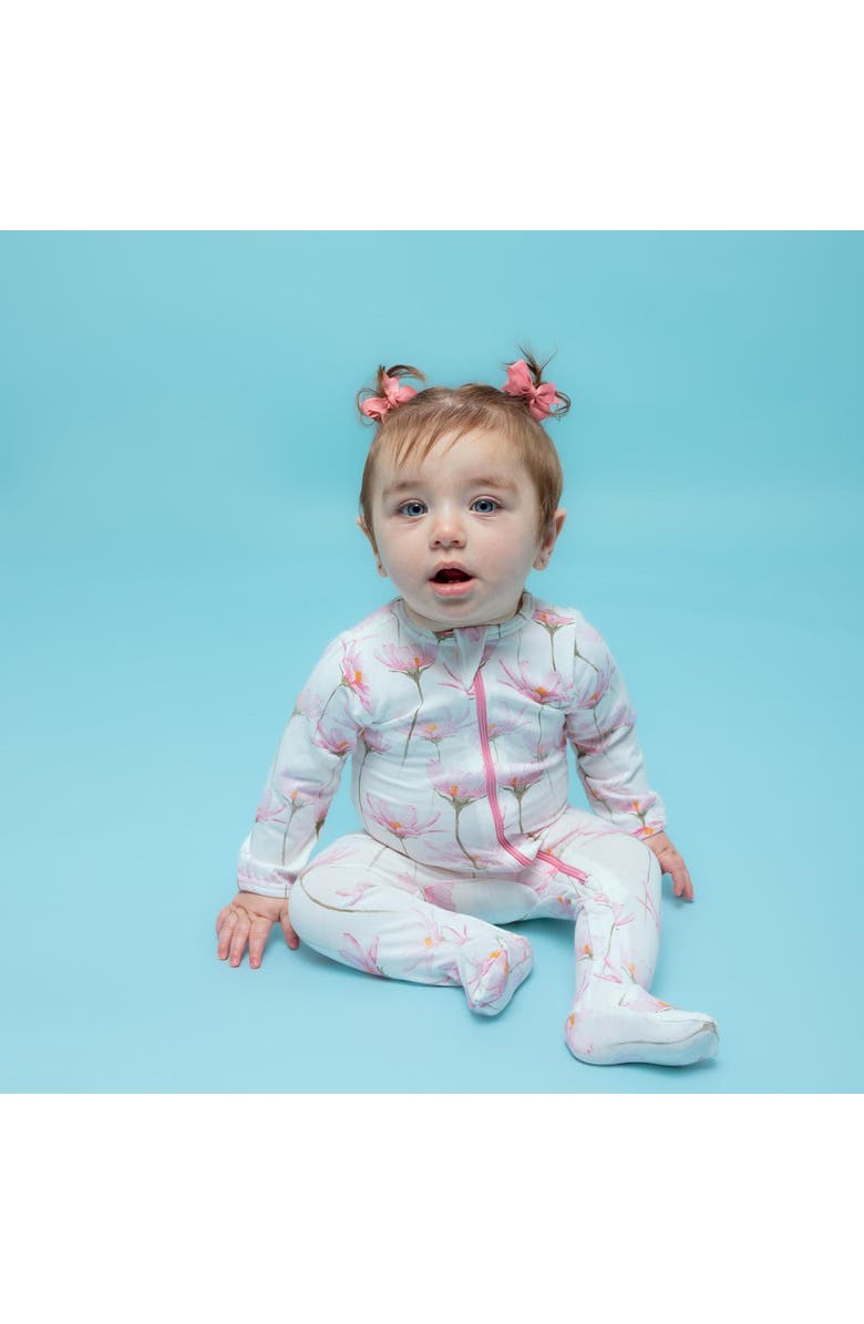 Norani Organic Cotton Zip Footie in Pink Petals, Alternate, color, Pink Petals