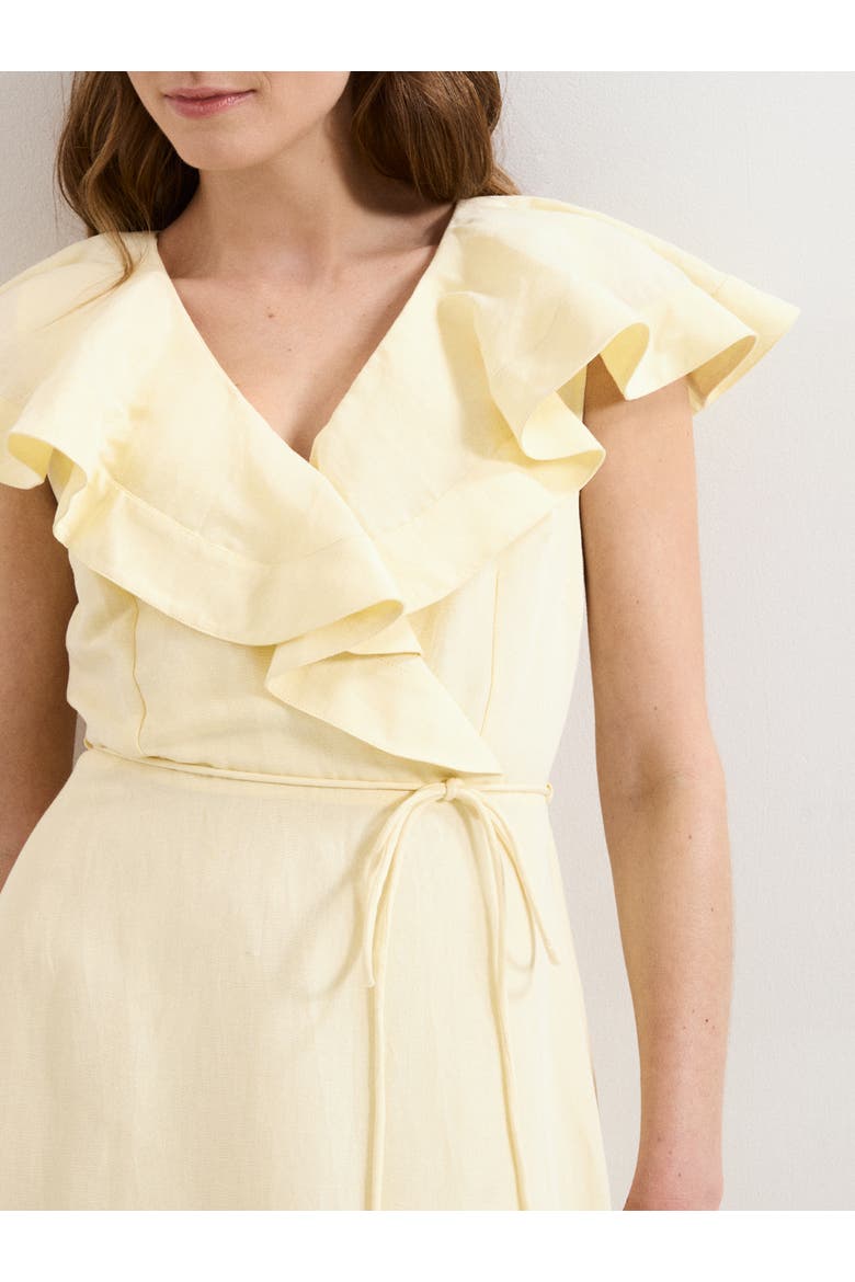Matilda Ruffle Linen Midi Dress, Alternate, color, Pale Yellow