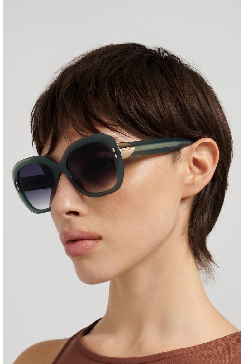 55mm Rectangular Sunglasses, Alternate, color, GREEN/ GREEN SHADED