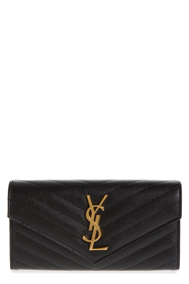 Monogramme Logo Leather Flap Wallet, Main, color, NOIR