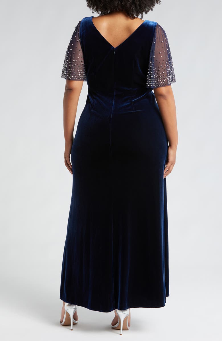 Alex Evenings Embellished Flutter Sleeve Velvet Trumpet Gown, Alternate, color, 