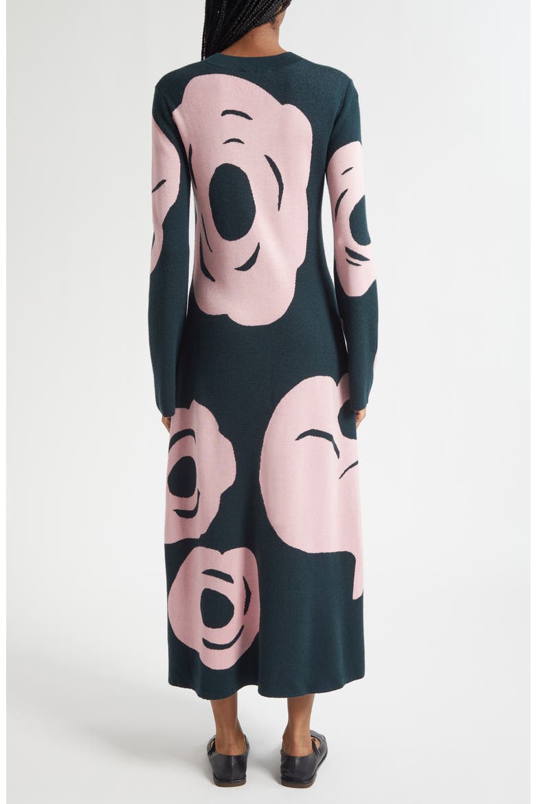 Leikkuu Tumma Floral Long Sleeve Sweater Dress, Alternate, color, DARK GREEN, LIGHT PINK