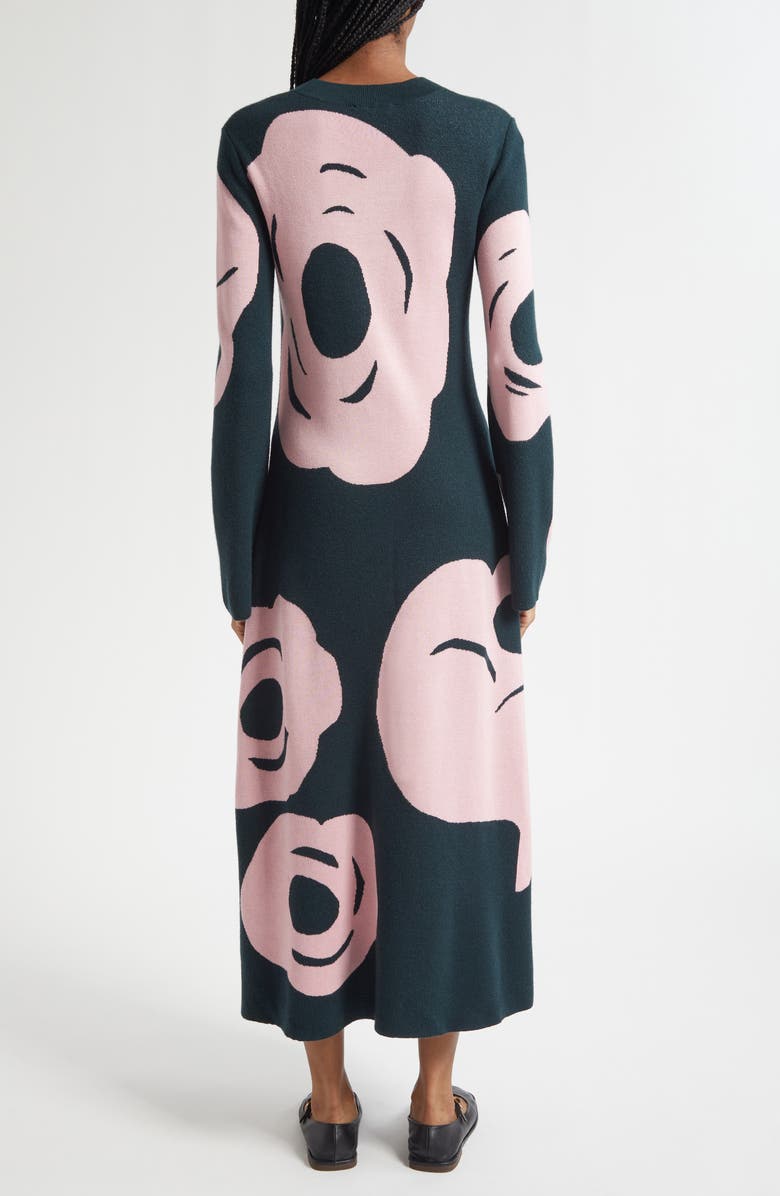 Marimekko Leikkuu Tumma Floral Long Sleeve Sweater Dress, Alternate, color, Dark Green, Light Pink