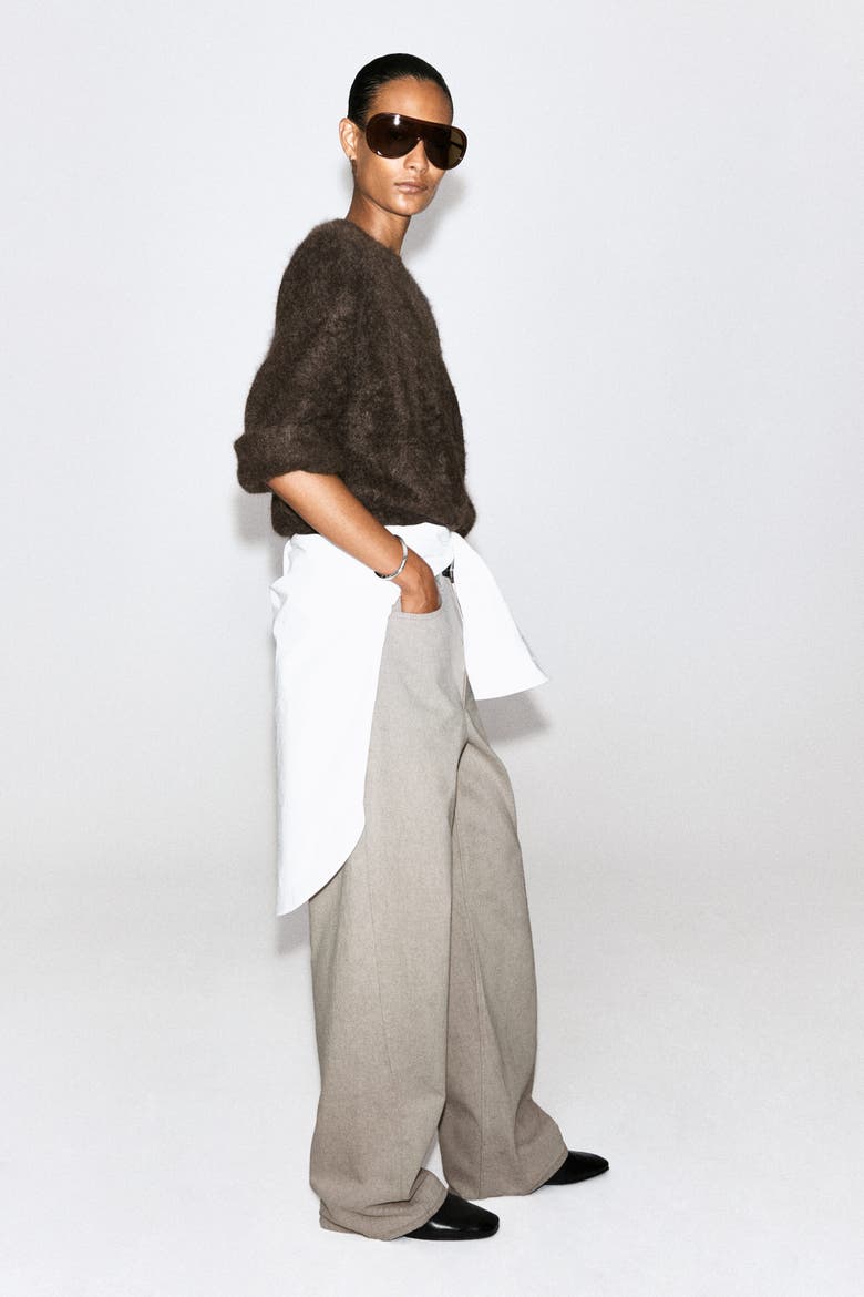 Brushed-Cashmere Crew-Neck Sweater, Alternate, color, BROWN MÉLANGE