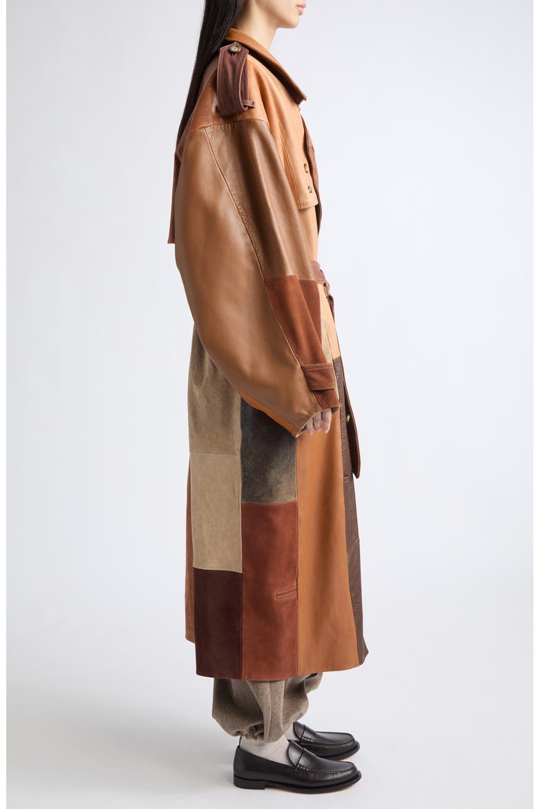 Patchwork Leather Trench Coat, Alternate, color, AMBER LEATHER PATCHWORK