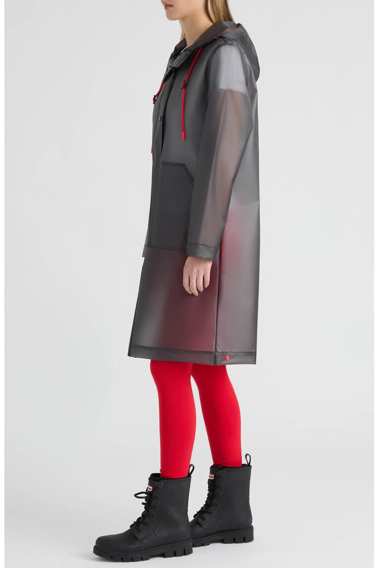 Alexa Waterproof Longline Matte Transparent Hooded Raincoat, Alternate, color, SMOKE