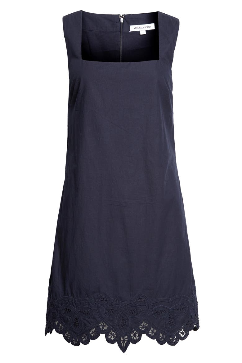 Shanice Embroidered Detail Linen Blend Dress, Alternate, color, NAVY