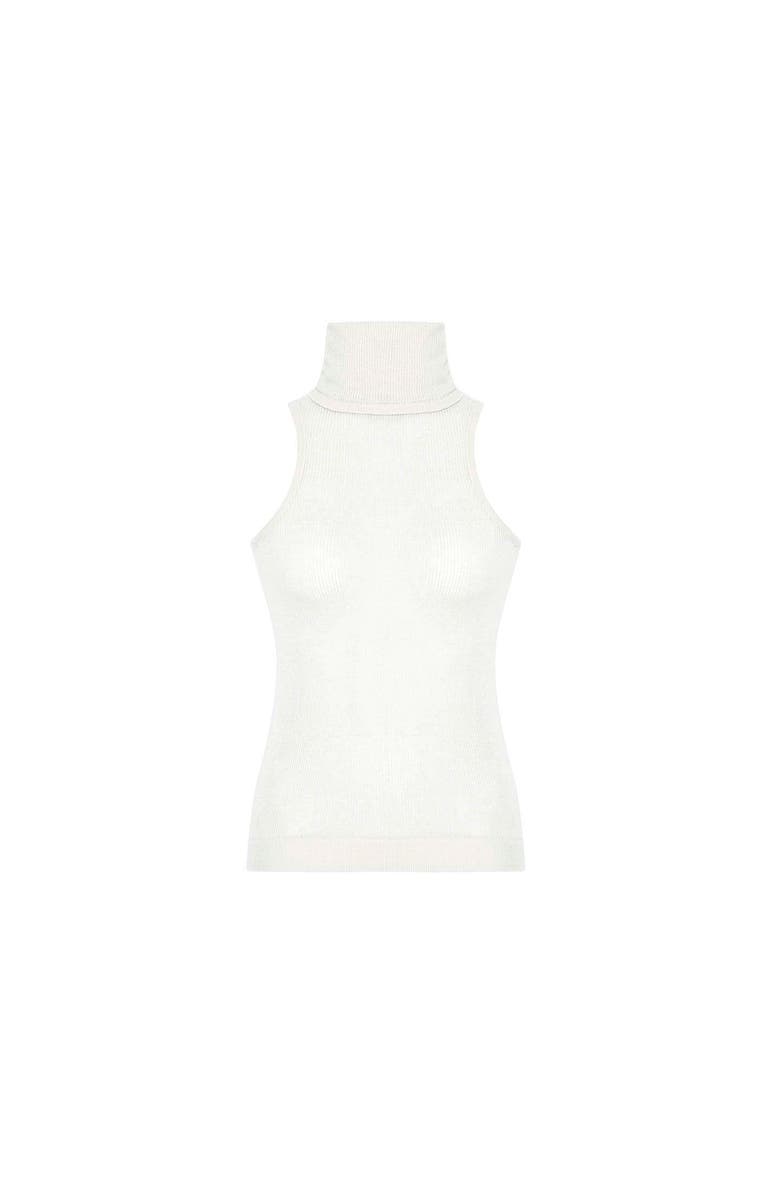 THEO The Label Nomia Sheer Knit Sleeveless Turtleneck, Main, color, Ivory