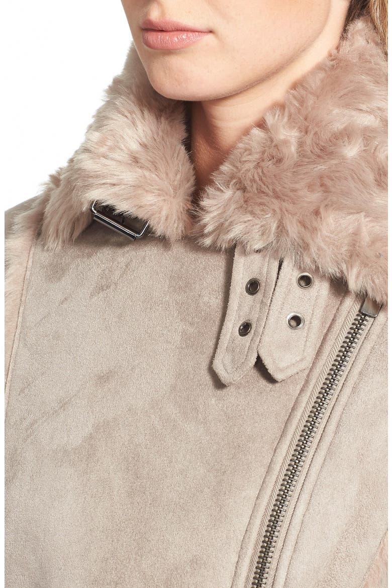 Asymmetrical Zip Front Faux Shearling Jacket, Alternate, color, FRENCH  GREY