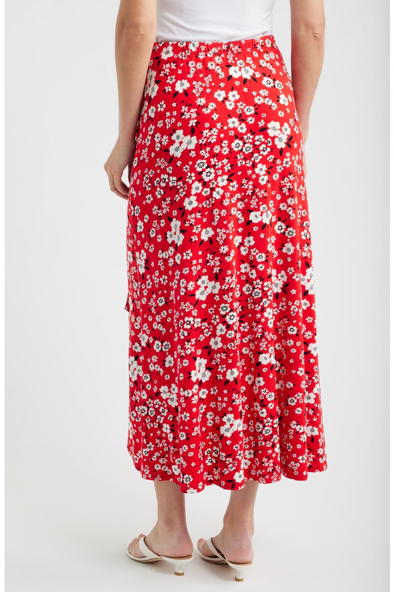 Floral Faux Wrap Knit Midi Skirt, Alternate, color, RED