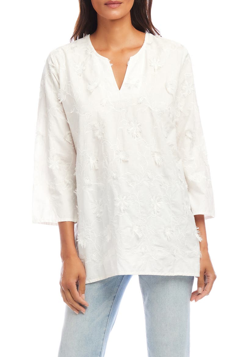 Floral Embroidered Cotton Tunic Top, Main, color, OFF WHITE