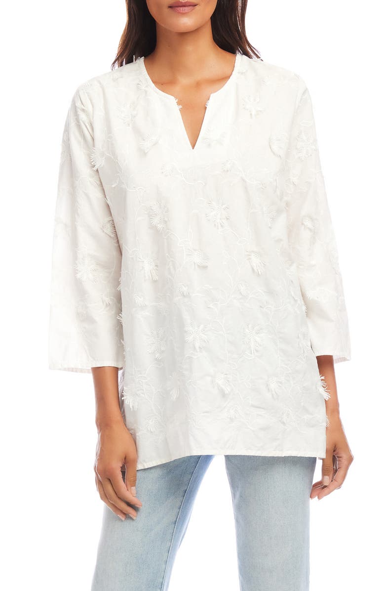 Karen Kane Floral Embroidered Cotton Tunic Top, Main, color, Off White