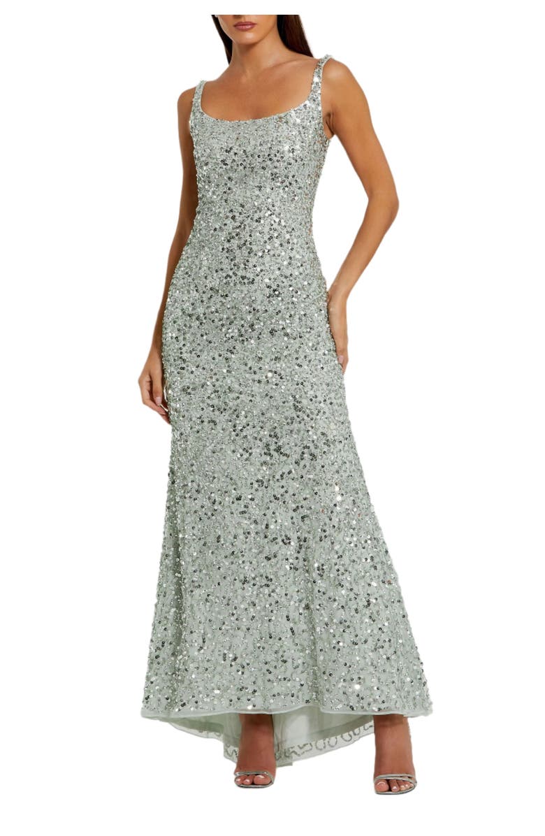 Mac Duggal Sequined Low Back Slip Gown, Main, color, Sage