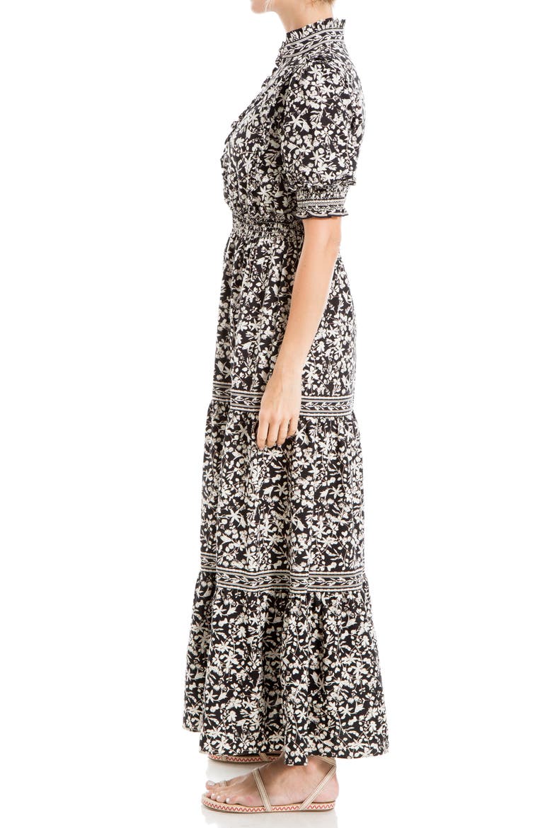 Floral Short Sleeve Tiered Maxi Dress, Alternate, color, BLACK FLORAL