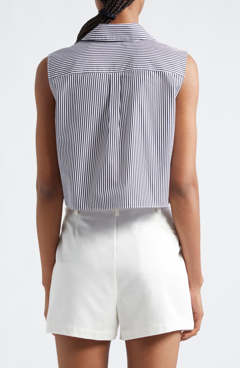Theory Stripe Sleeveless Cotton Crop Button-Up Shirt, Alternate, color, 