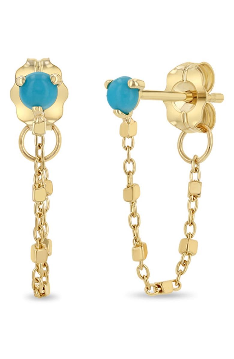 Zoë Chicco Turquoise Chain Drop Earrings, Main, color, Yellow Gold