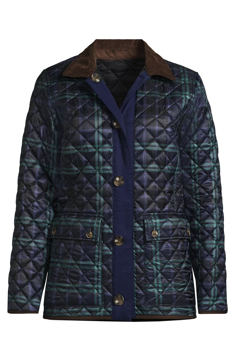 Lands' End Reversible Barn Quilted Jacket, Alternate, color, Black/Navy Plaid