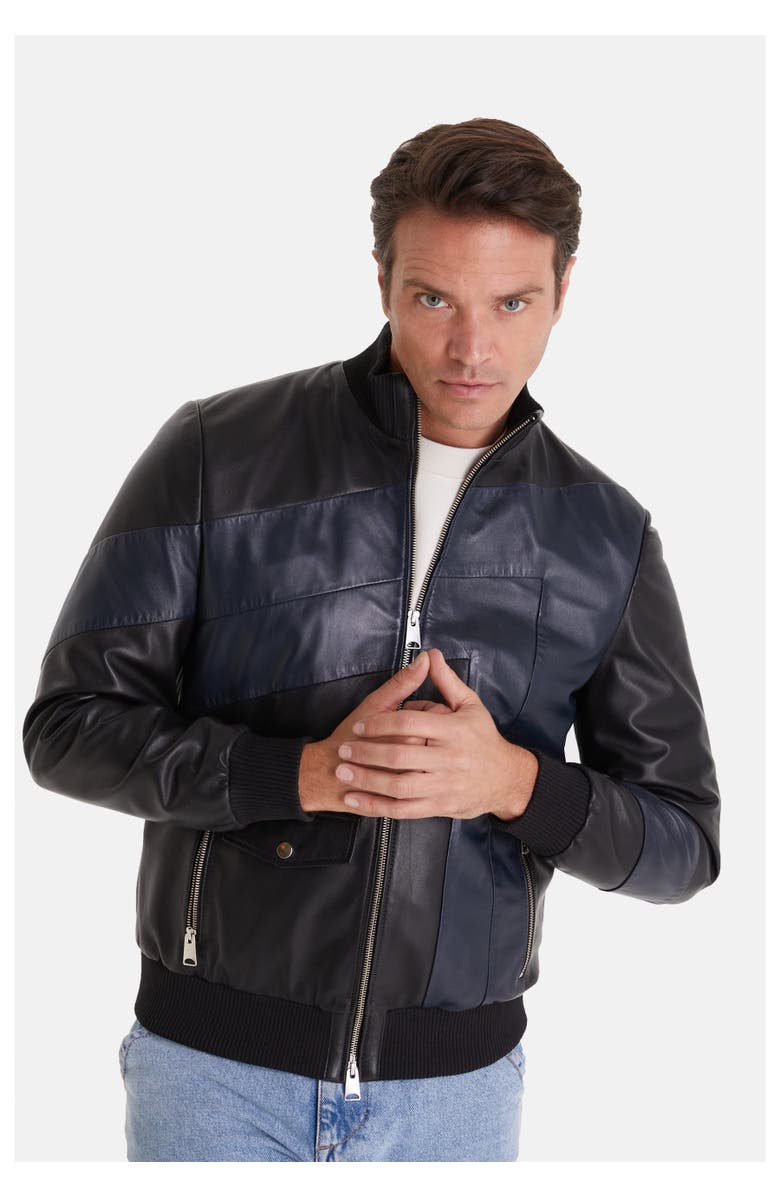 Furniq UK Matthew Leather Jacket, Main, color, Black