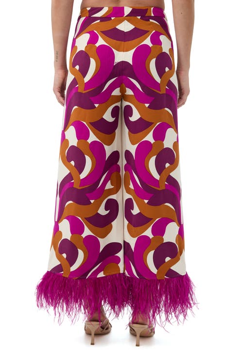 Trina Turk Short Weekend Printed Feather Trim Pant In Purple