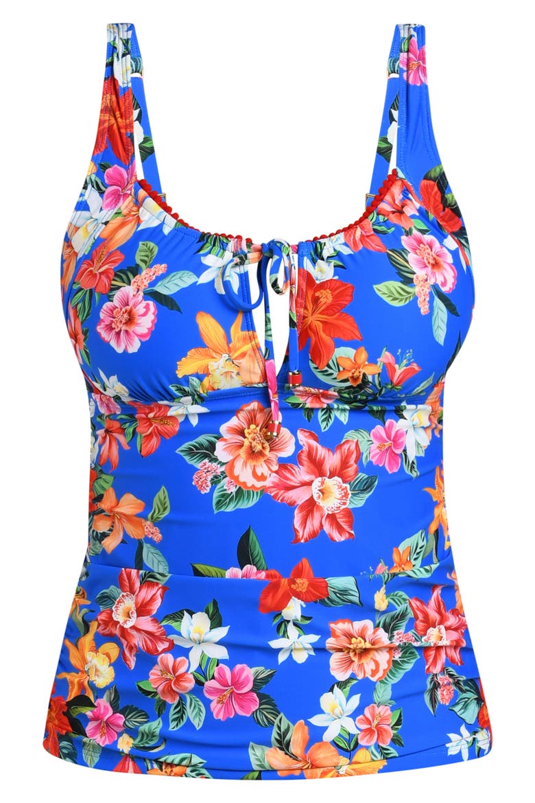 Modern Tie Neck Tankini, Alternate, color, BLUE MULTI