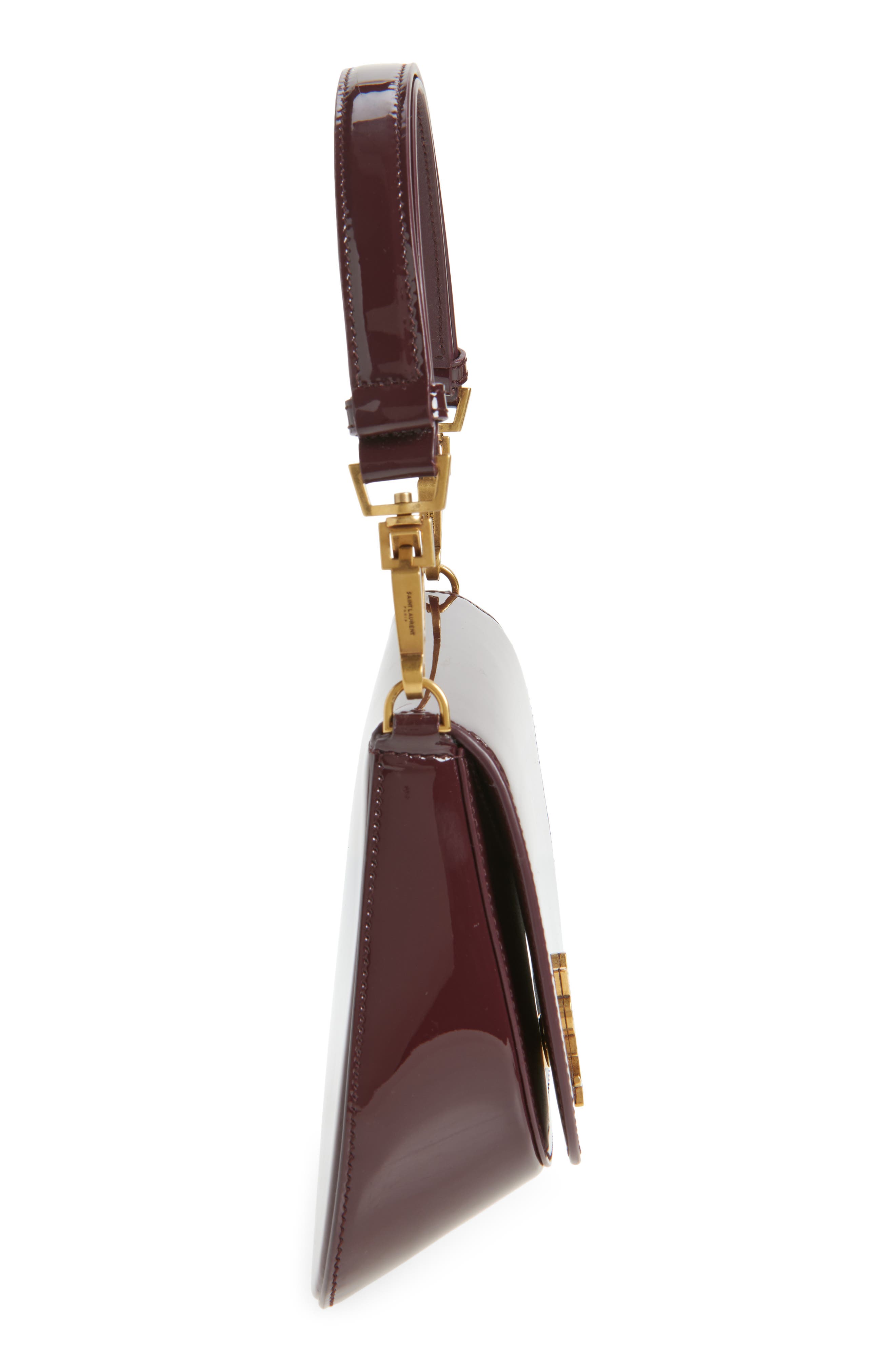 Saint Laurent Voltaire Patent Leather Top Handle Bag, Alternate, color, Dark Red Wine