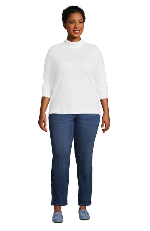 Lands' End Relaxed Cotton Long Sleeve Mock Turtleneck In Neutral