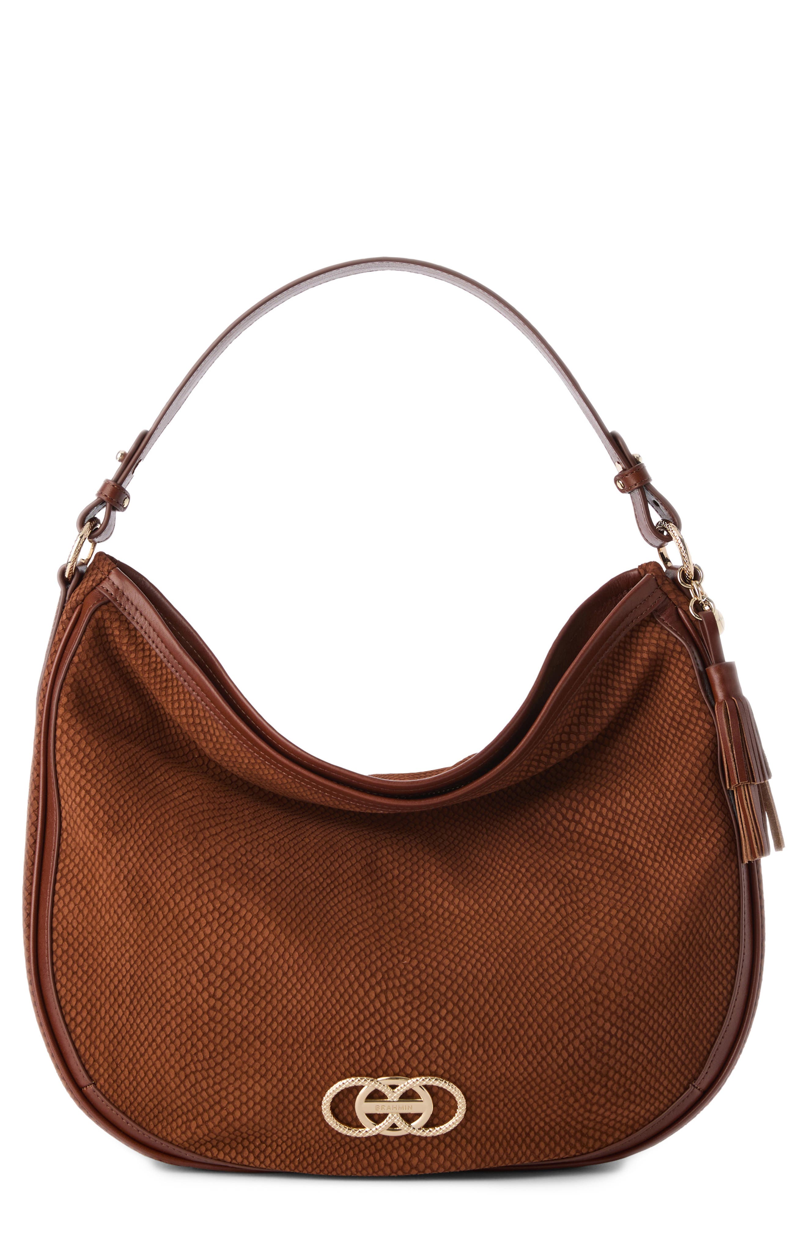 Brahmin Kathleen Snakeskin Embossed Leather Shoulder Bag, Main, color, Sparkling Cider Deveron
