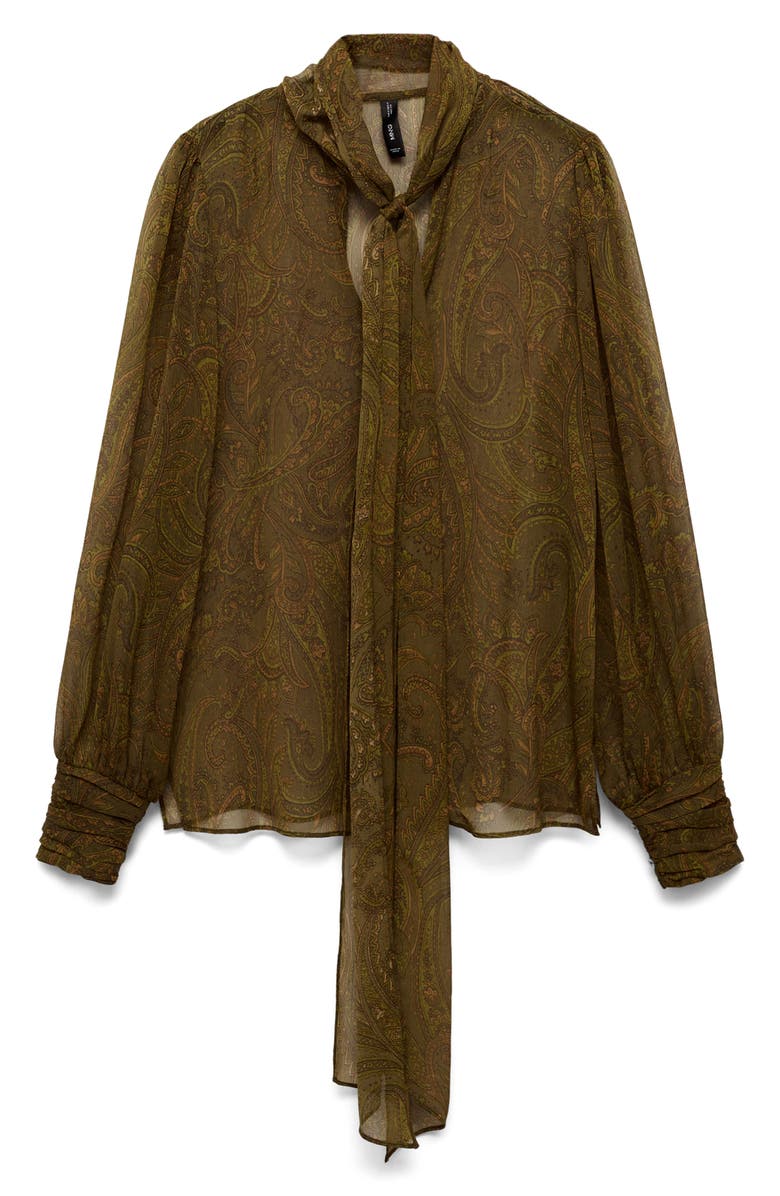 MANGO Print Tie Neck Shirt, Alternate, color, 