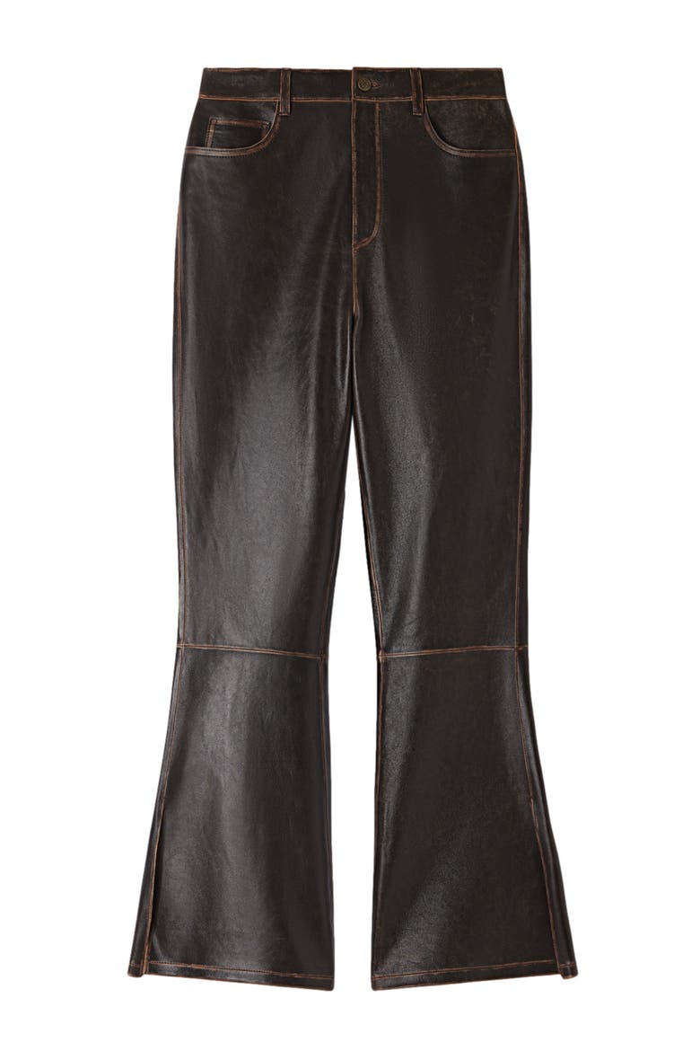 Distressed leather trousers, Alternate, color, Brown