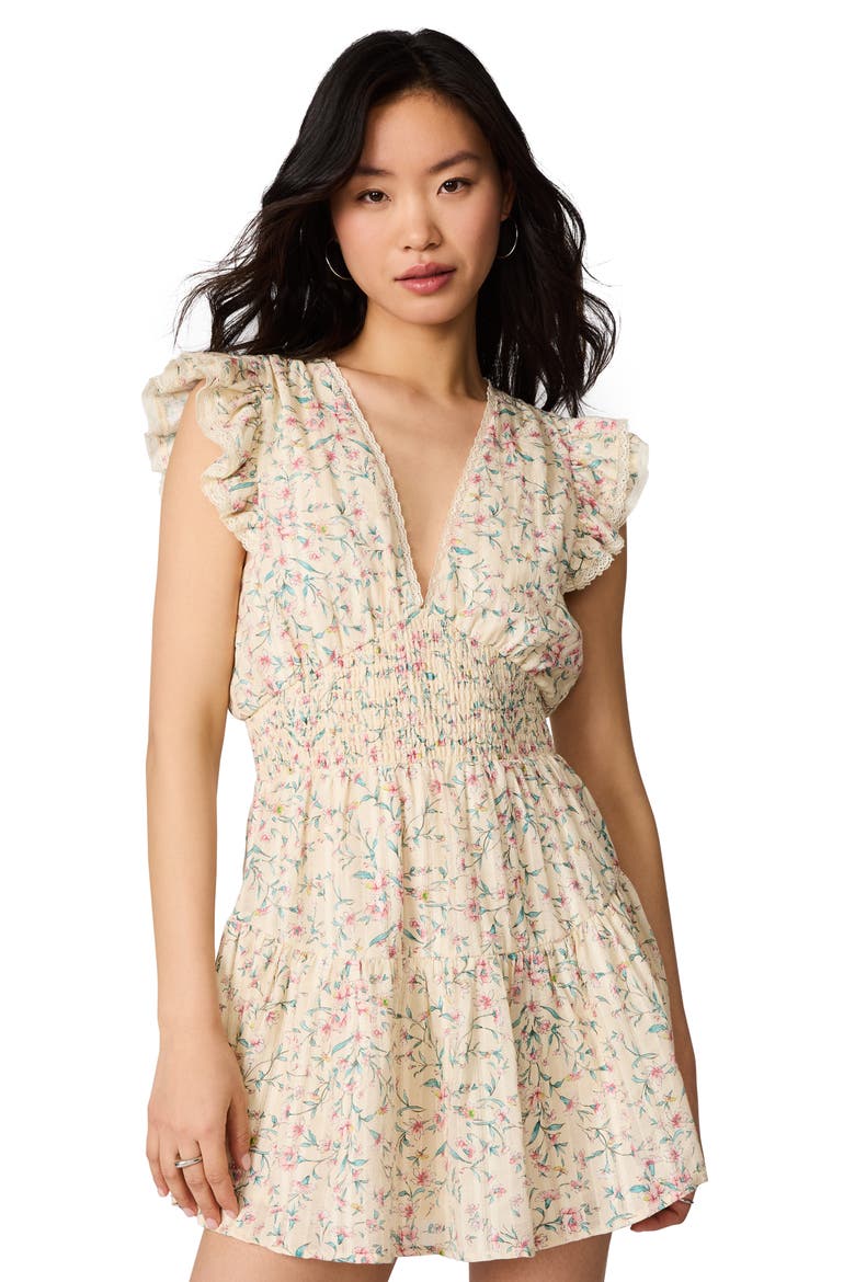 Lucienne Floral Print Ruffle Lace Minidress, Alternate, color, WHITE DITSY FLORAL
