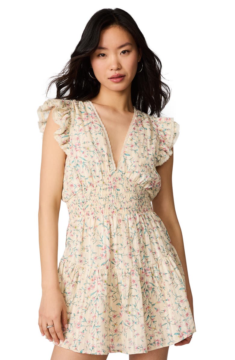 Steve Madden Lucienne Floral Print Ruffle Lace Minidress, Alternate, color, White Ditsy Floral