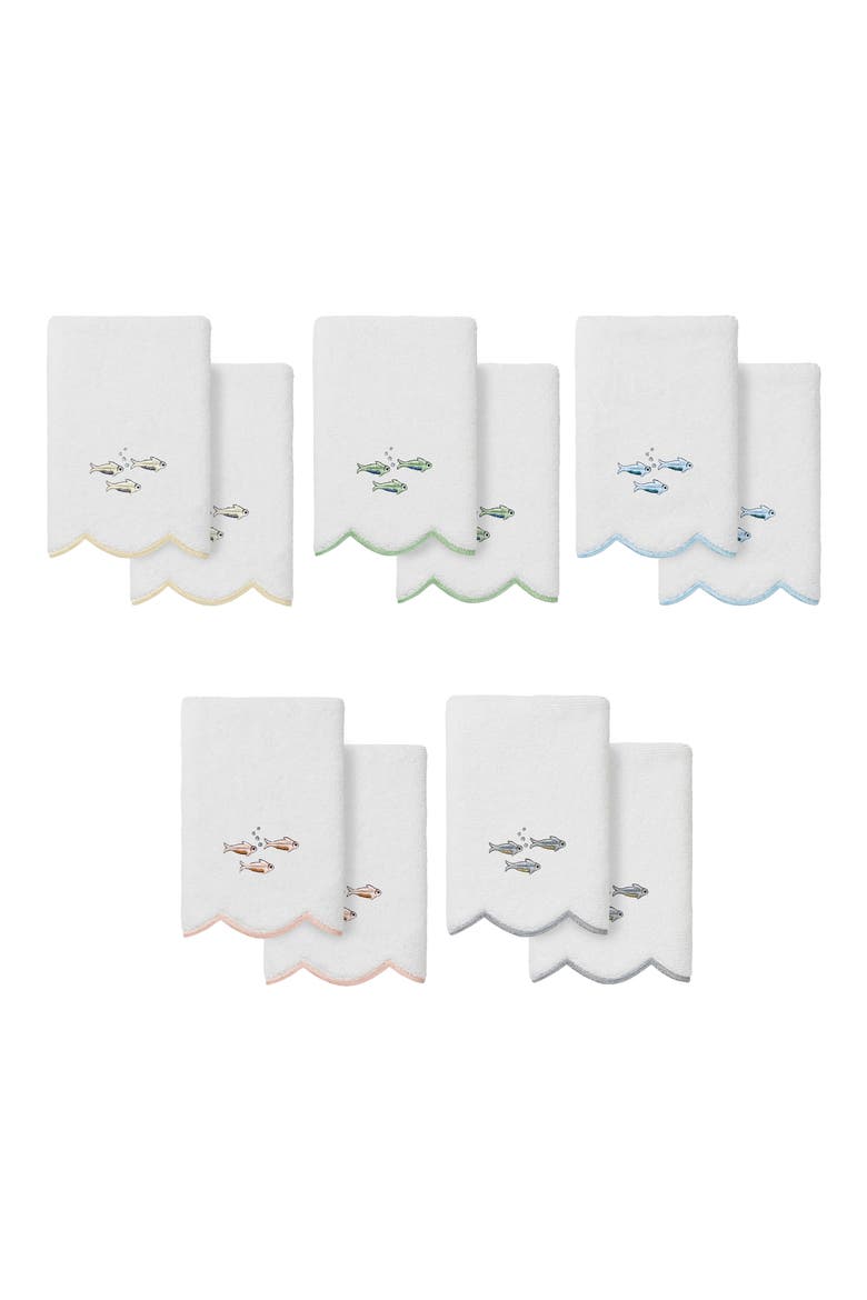 2-Piece Fish School Turkish Cotton Fingertip Towel Set, Alternate, color, WHITE/ GRAY